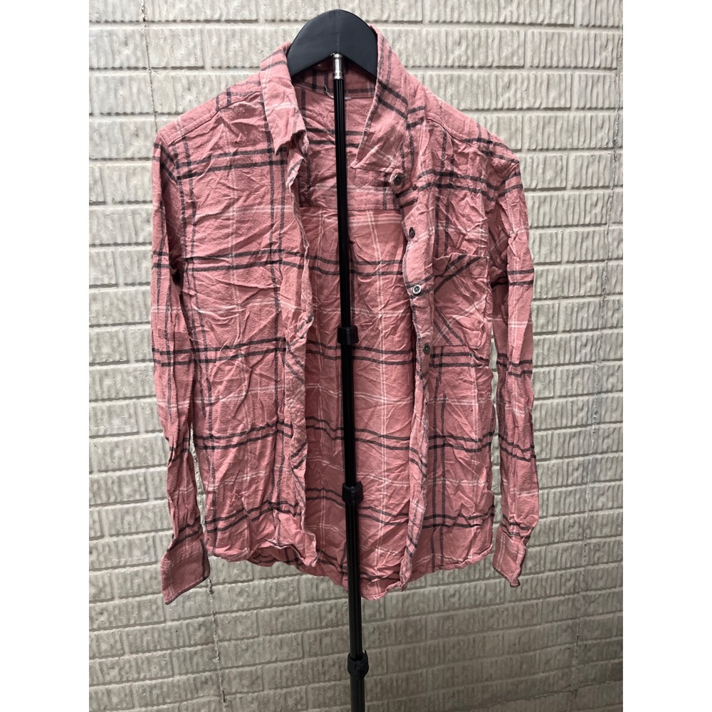 Pink Plaid Long Sleeve Button Up Shirt Size‎ L Cotton